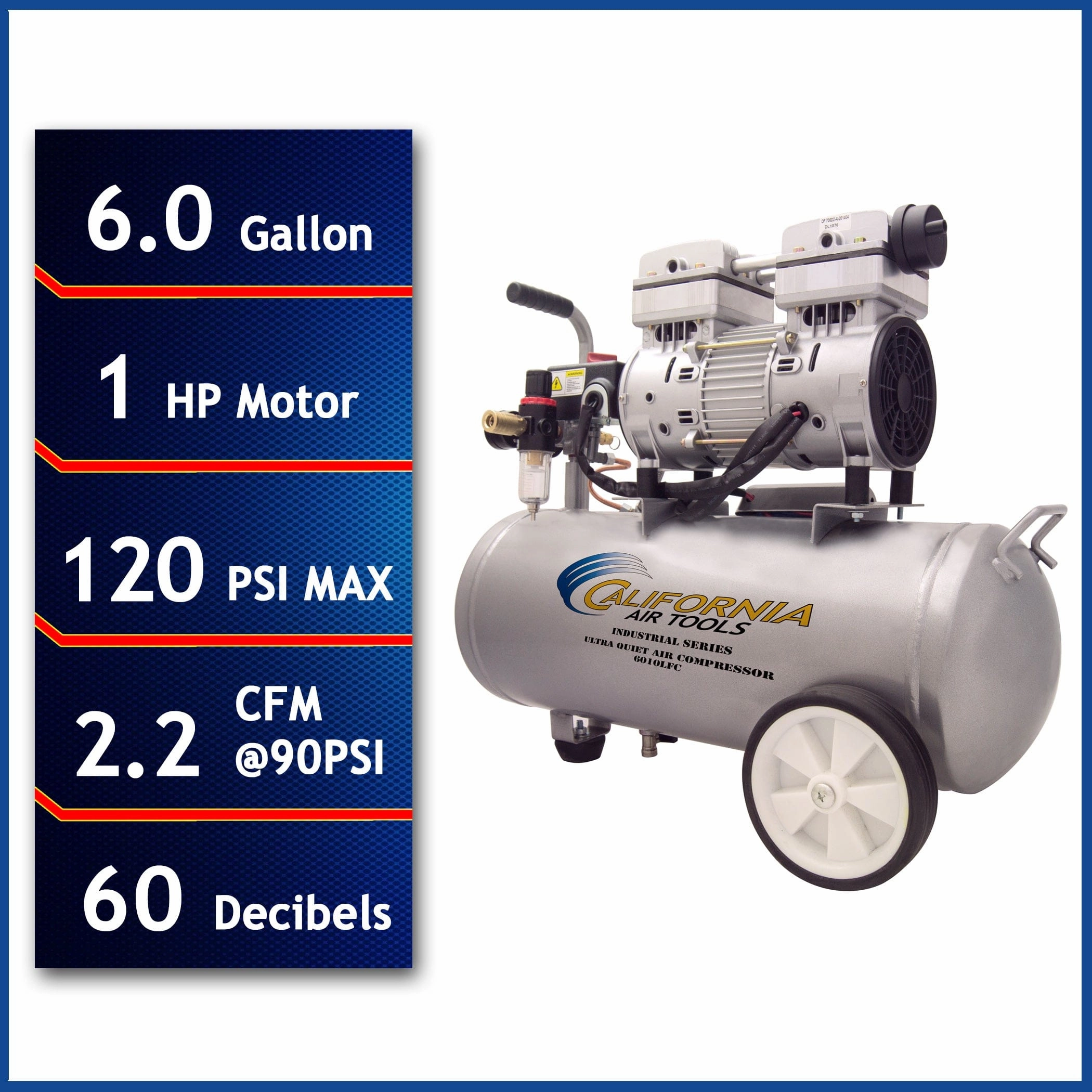 1HP 6 Gallon Oil-Free Steel Tank Air Compressor