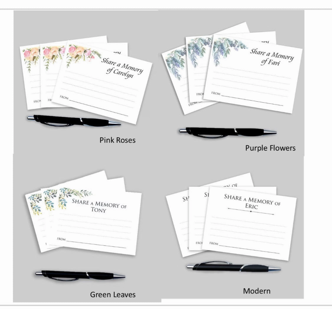 "Share a Memory of" Cards for Memorial Service - Set of 25