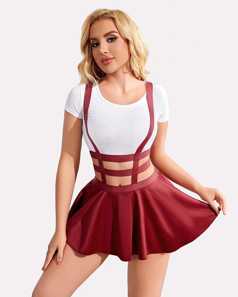 A-Line Suspender Pleated Skirt