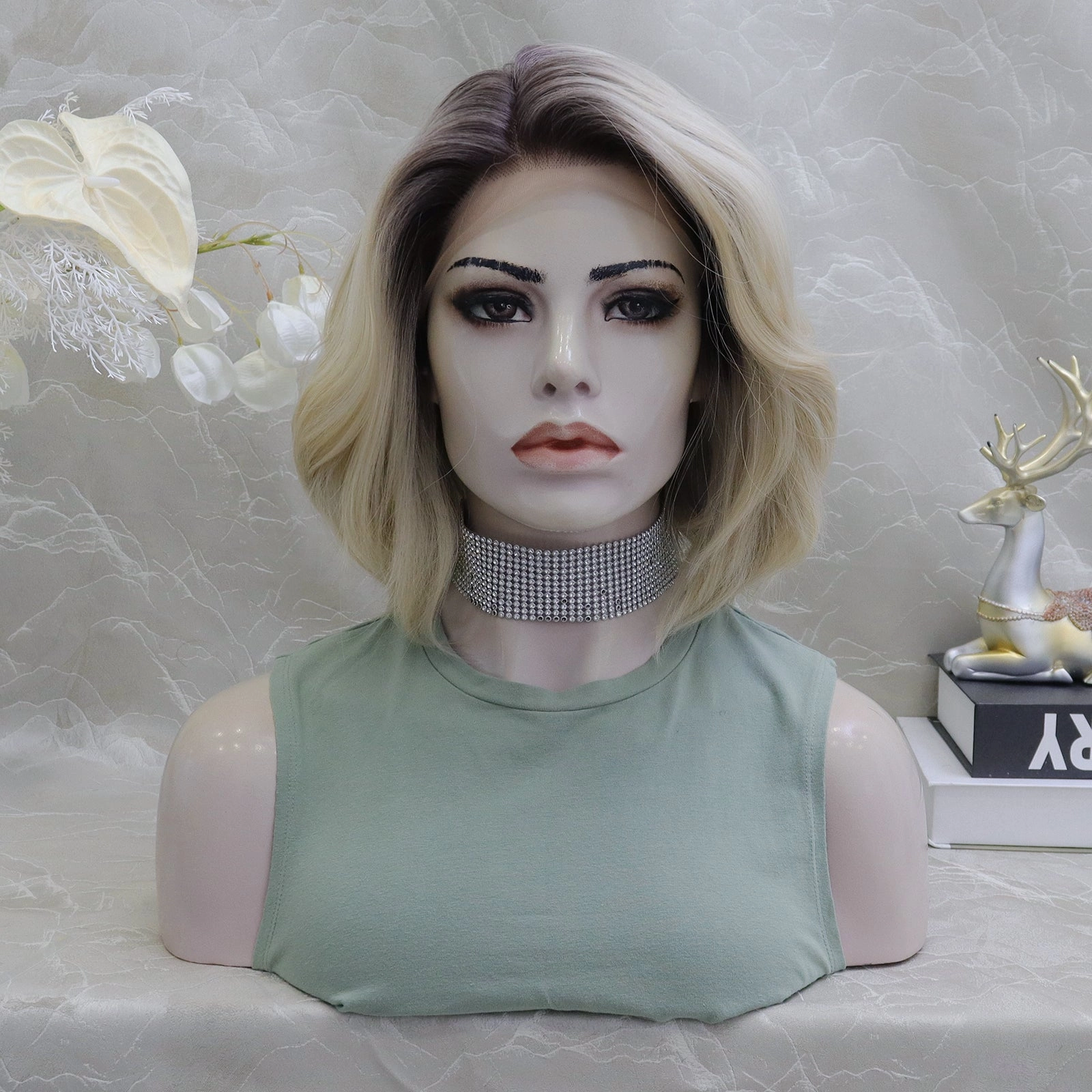 Angela Collection-Victoria short blonde with dark root 13*4 lace front wigs K111-2415