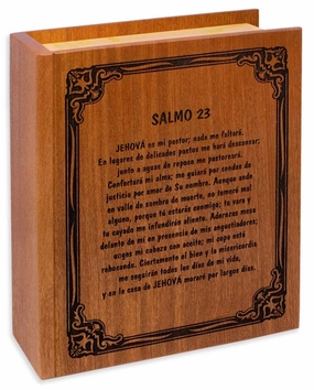 Bible Wood Inlay Cremation Urn with Psalm 23 (Spanish)