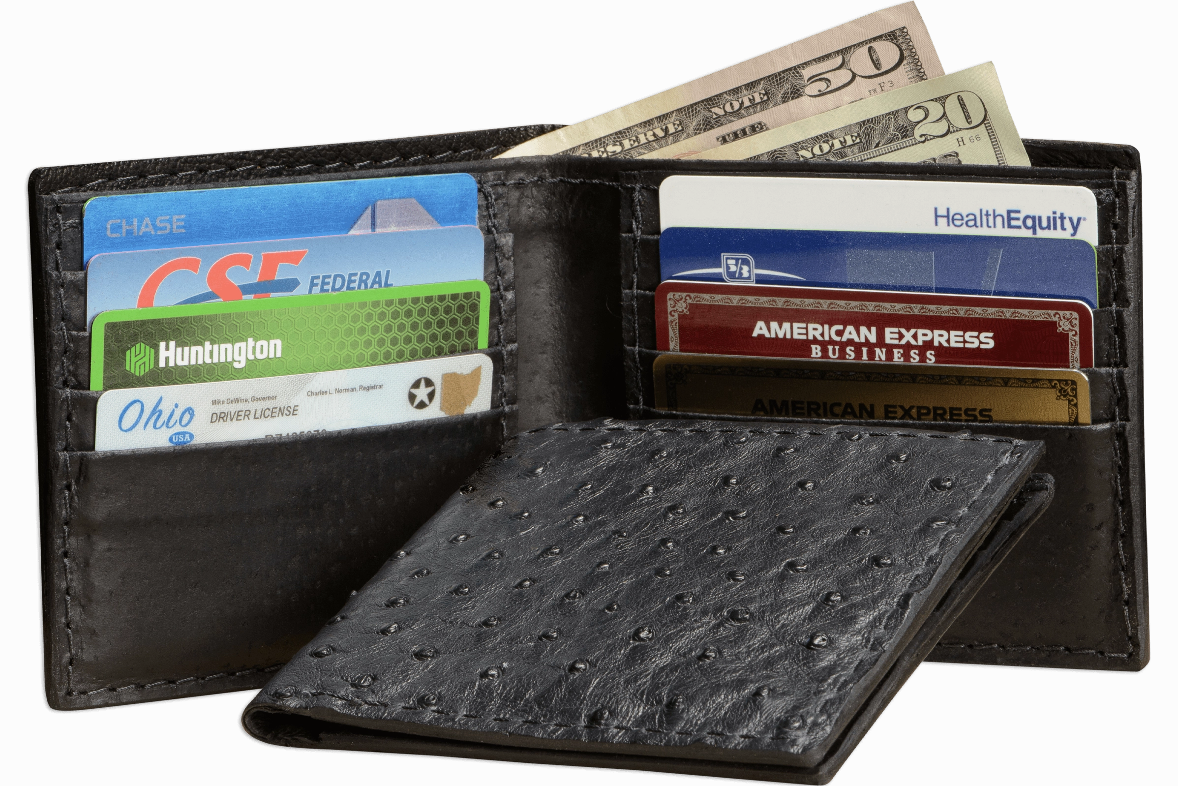 Black Ostrich Bifold Wallet