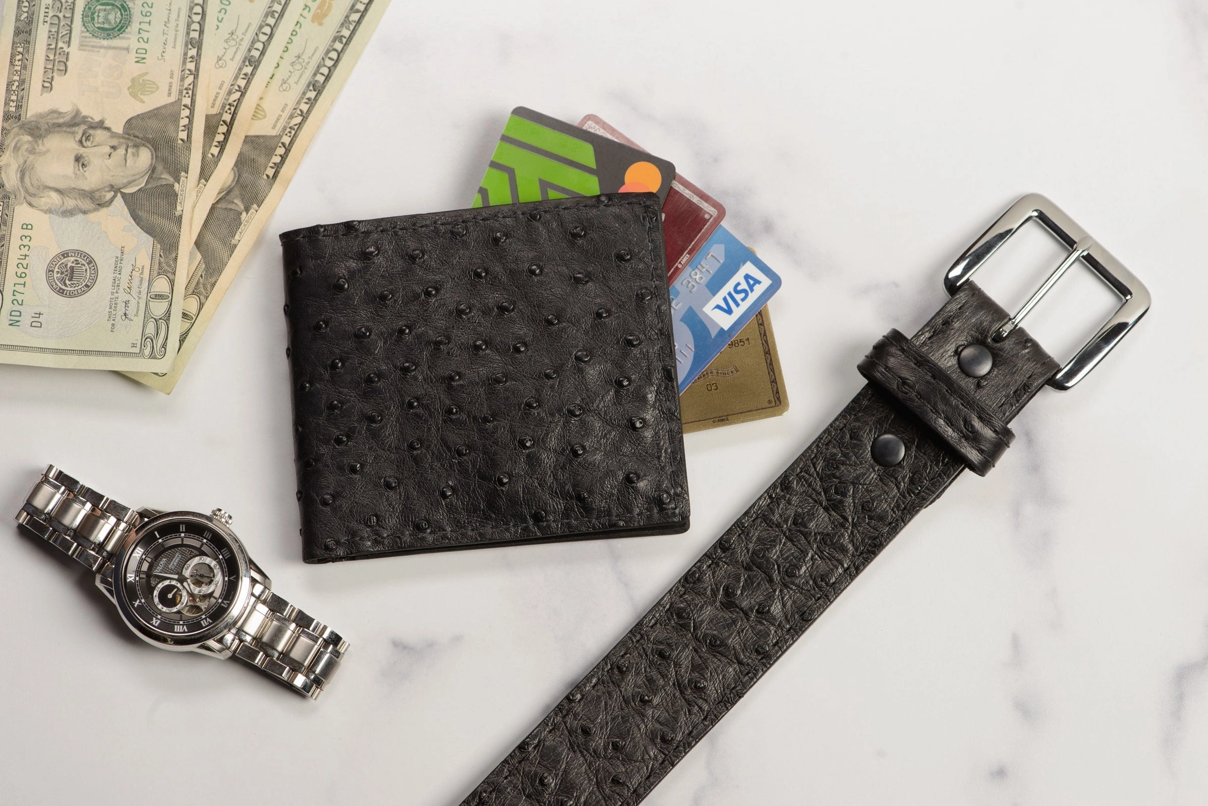 Black Ostrich Bifold Wallet