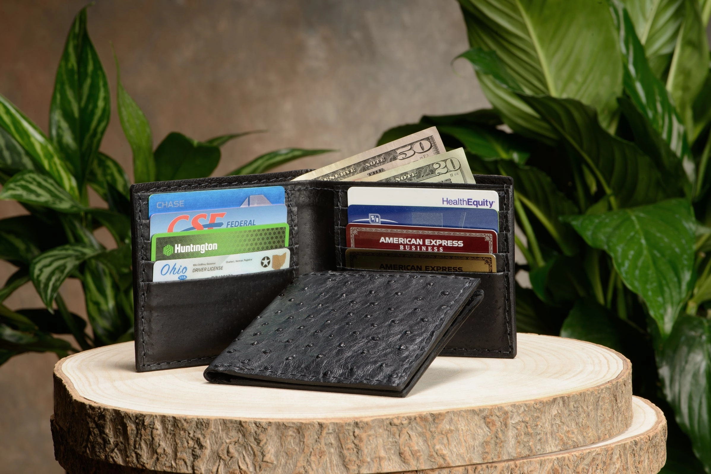 Black Ostrich Bifold Wallet