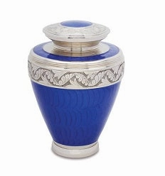 Blue & Silver Regulon Brass Cremation Urn for Human Ashes