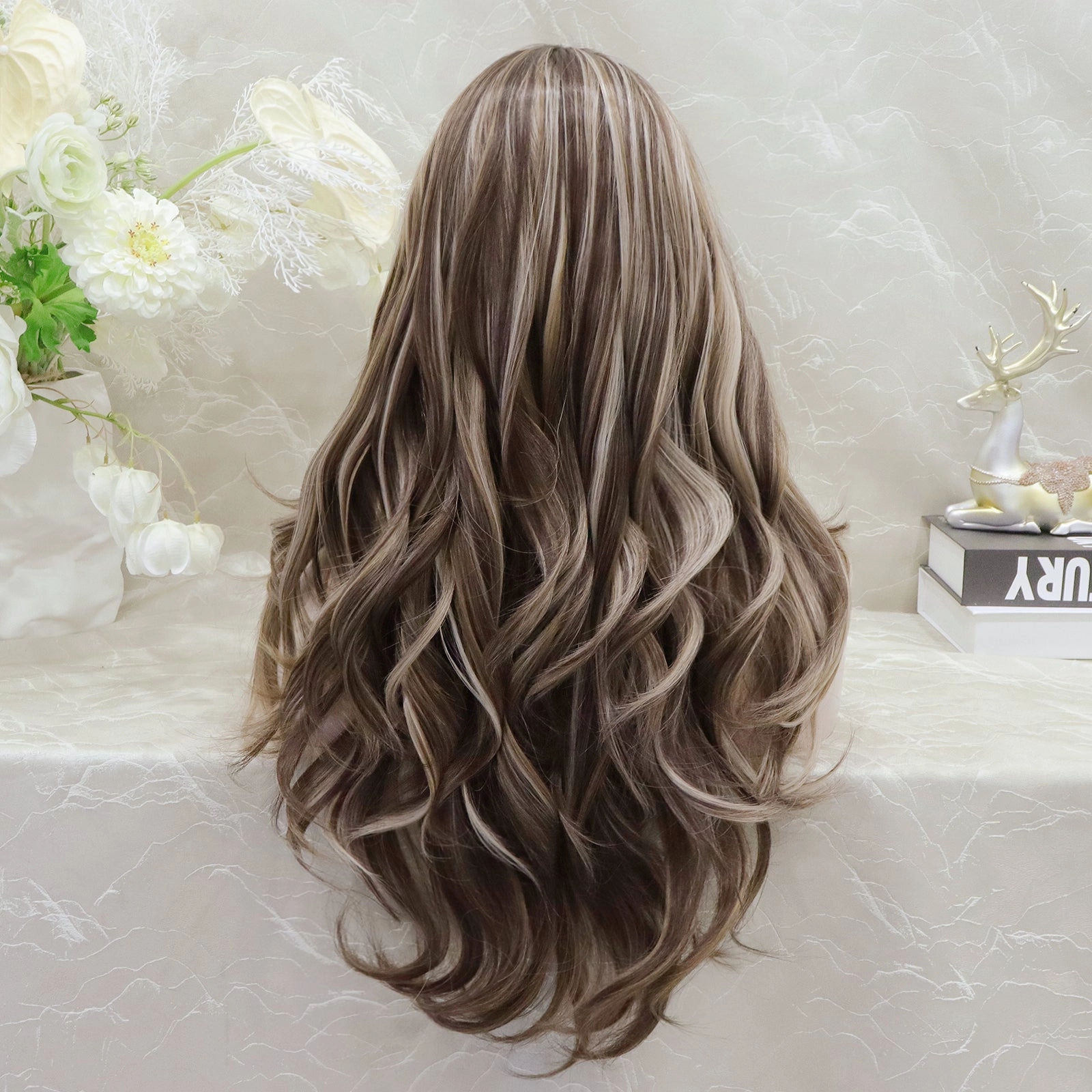 Brenda Collection-Aneisa sunkiss Brown and Blonde highlight 13*4 Free parting Lace Front synthetic Daily style