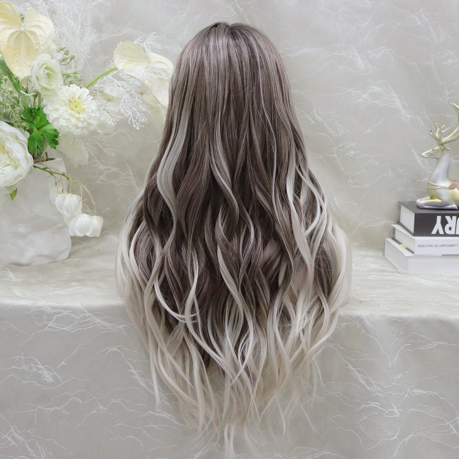 Brenda Collection-Holiday 26inches Ombre Grey blonde long Daily Lace Front wig Glueless
