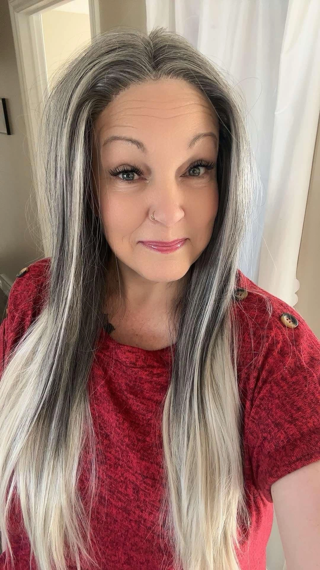 Brenda Collection-Luisa grey ombré straight style T-part lace front Glue less TS75-2414