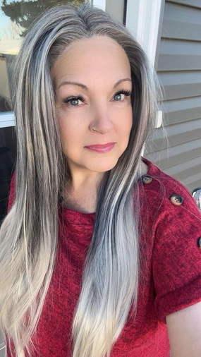 Brenda Collection-Luisa grey ombré straight style T-part lace front Glue less TS75-2414