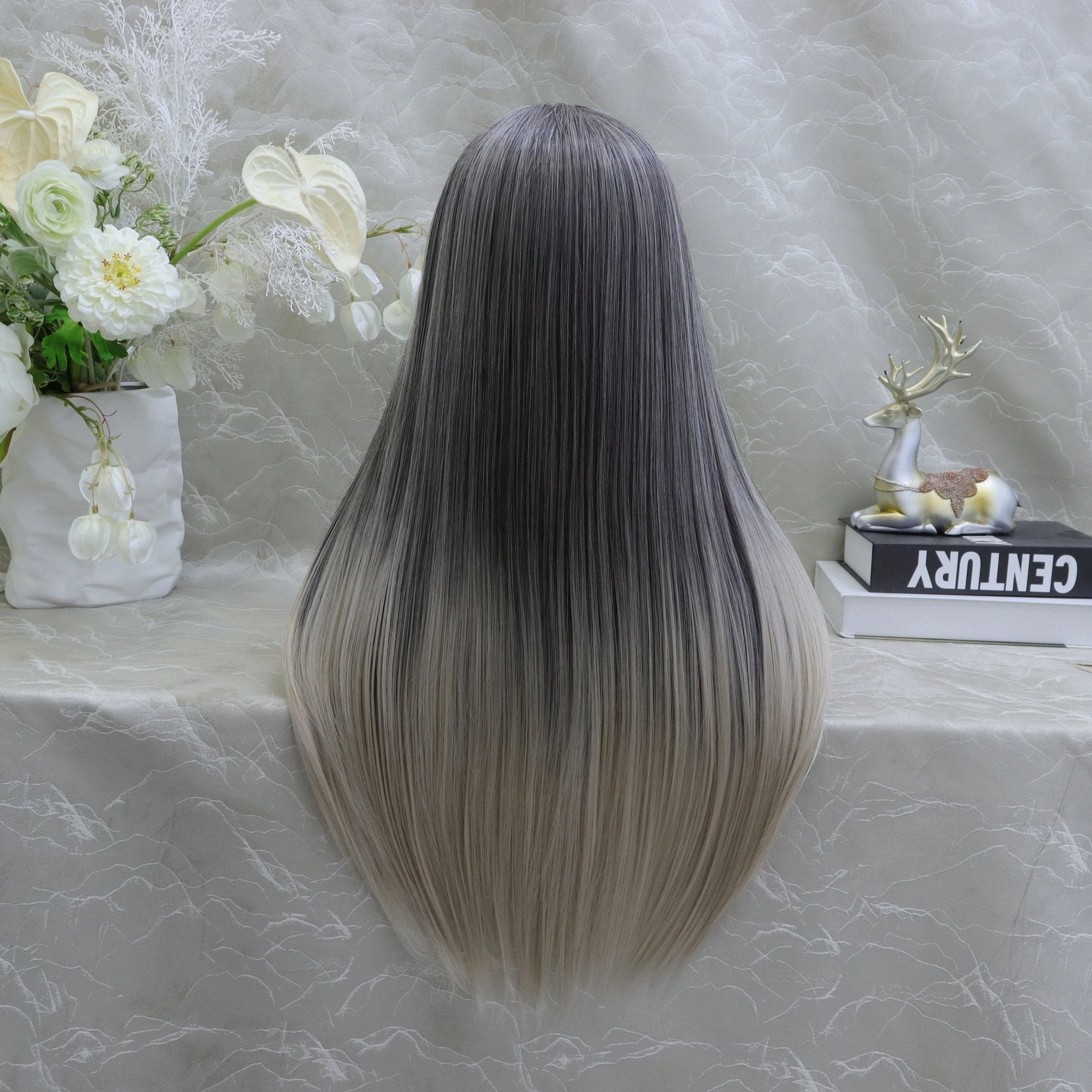 Brenda Collection-Luisa grey ombré straight style T-part lace front Glue less TS75-2414