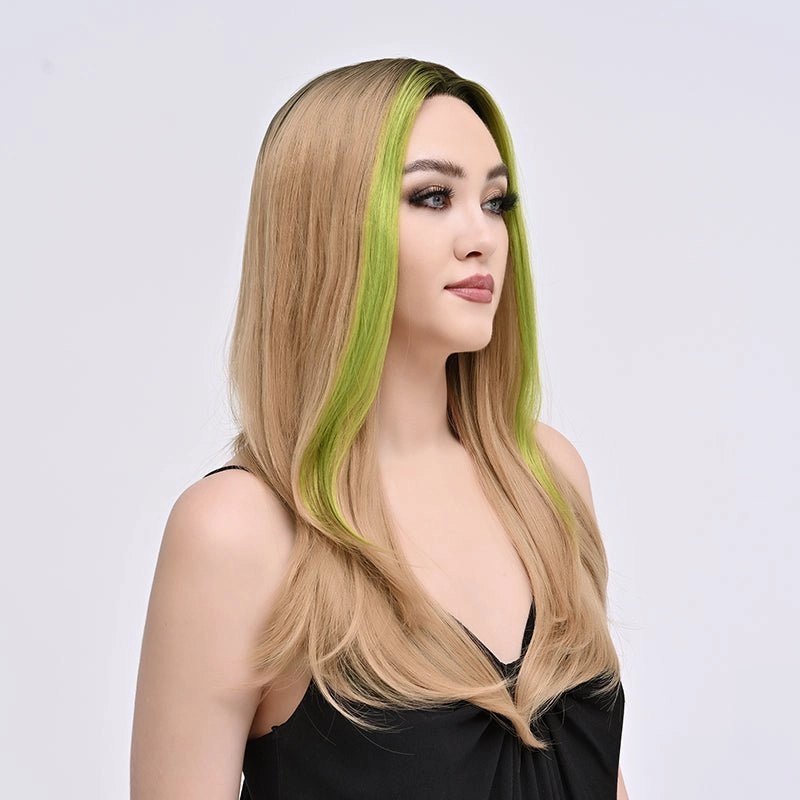 Brenda Collection-Sina-24 inches Skunk stripe light gold straight lace wigs