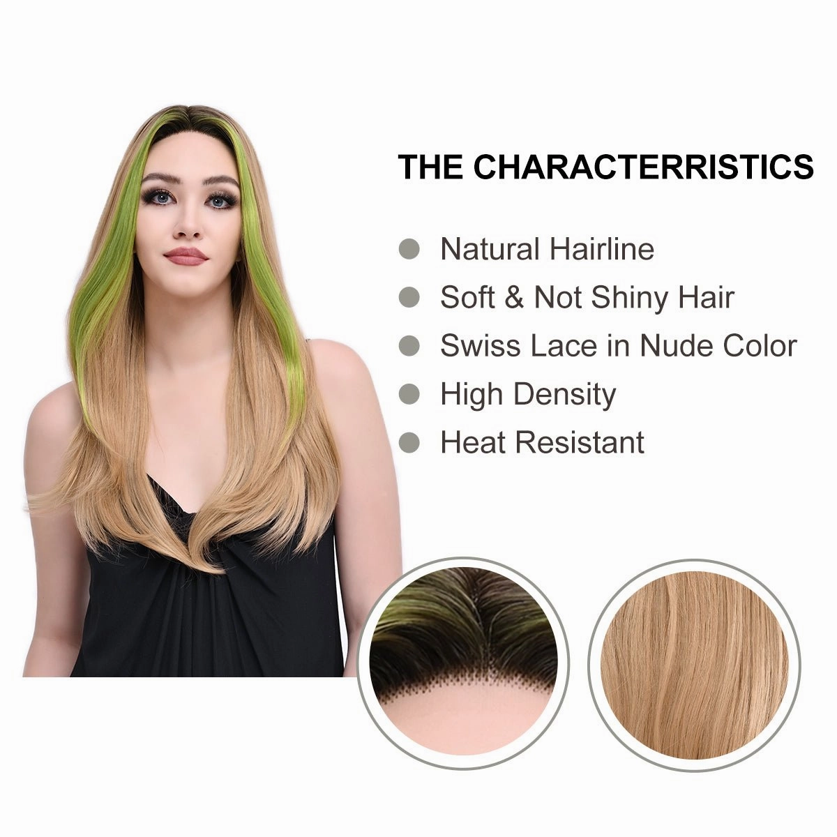 Brenda Collection-Sina-24 inches Skunk stripe light gold straight lace wigs