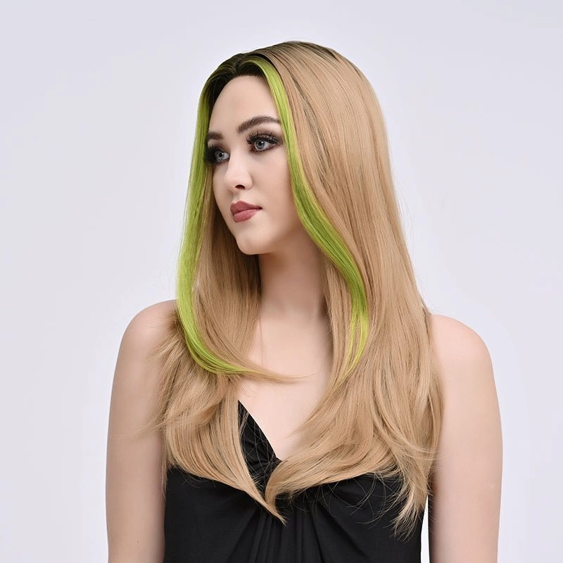 Brenda Collection-Sina-24 inches Skunk stripe light gold straight lace wigs
