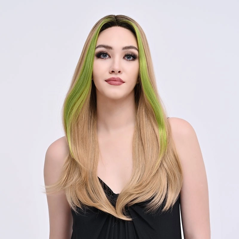Brenda Collection-Sina-24 inches Skunk stripe light gold straight lace wigs