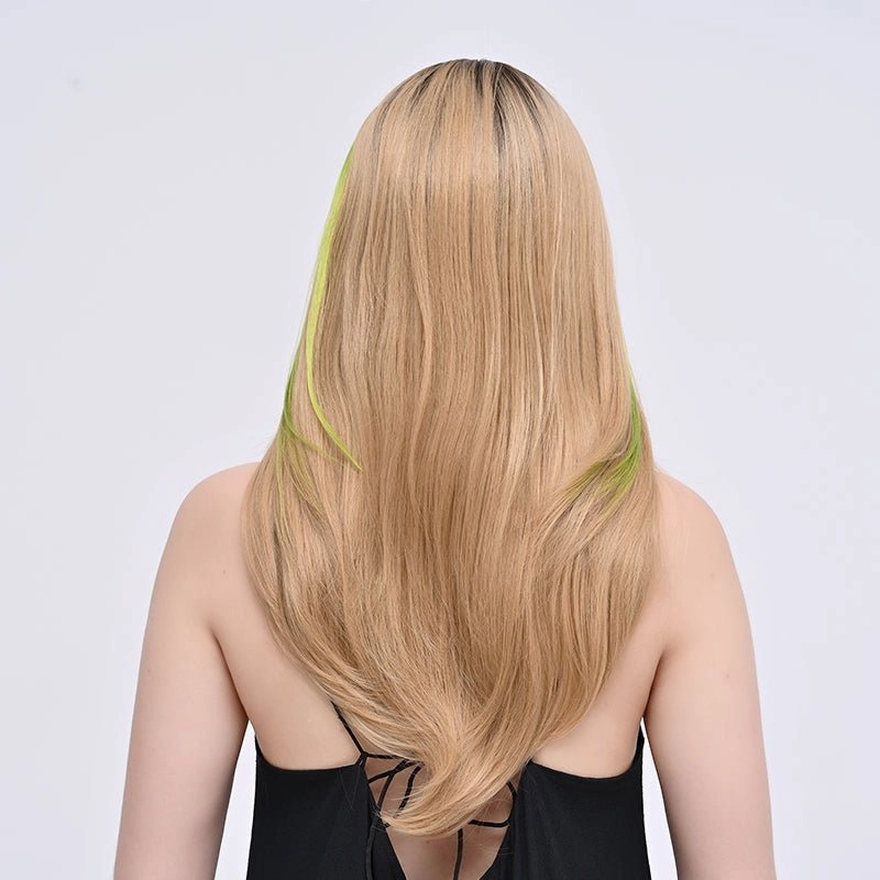 Brenda Collection-Sina-24 inches Skunk stripe light gold straight lace wigs