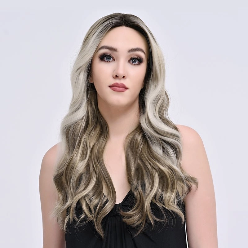 Brenda Collection-Stella 26 inches Highlight ash blonde body wave T part lace front wigs