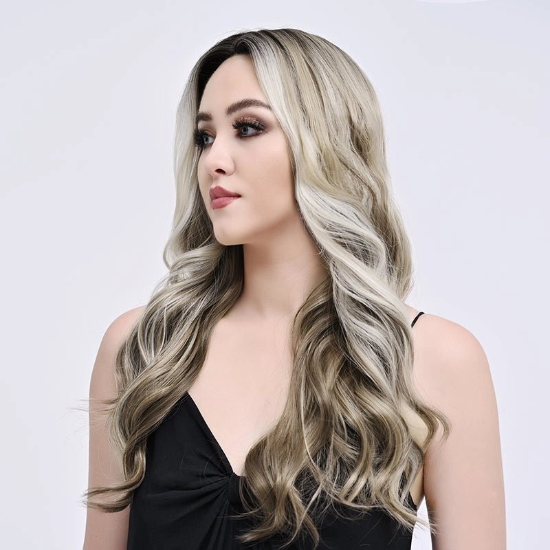 Brenda Collection-Stella 26 inches Highlight ash blonde body wave T part lace front wigs