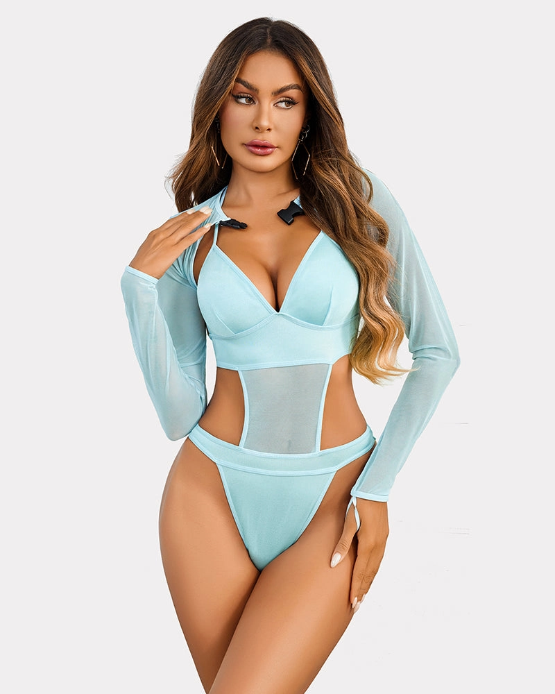 Buckle Shrug Bodysuit Crop Top Set