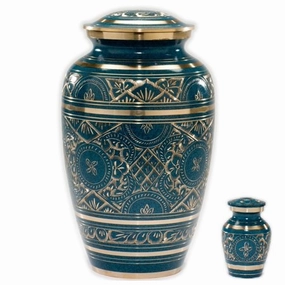 Caribbean Cremation Urn in Blue - Adult Brass & Metal Urn for Ashes