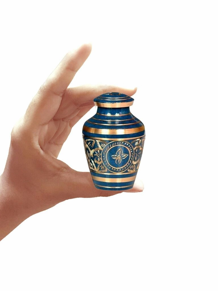 Caribbean Cremation Urn in Blue - Adult Brass & Metal Urn for Ashes