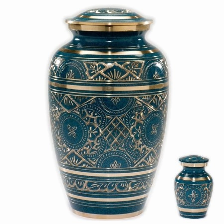 Caribbean Cremation Urn in Blue - Adult Brass & Metal Urn for Ashes