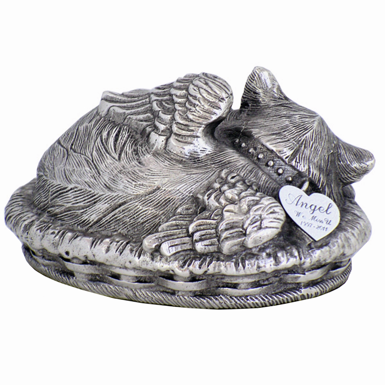 Cat Angel Urn Metallic Silver