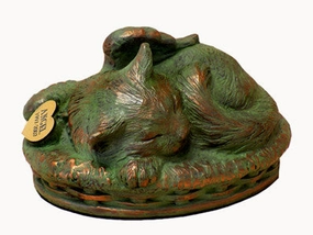Cat Angel Urn Verdigris