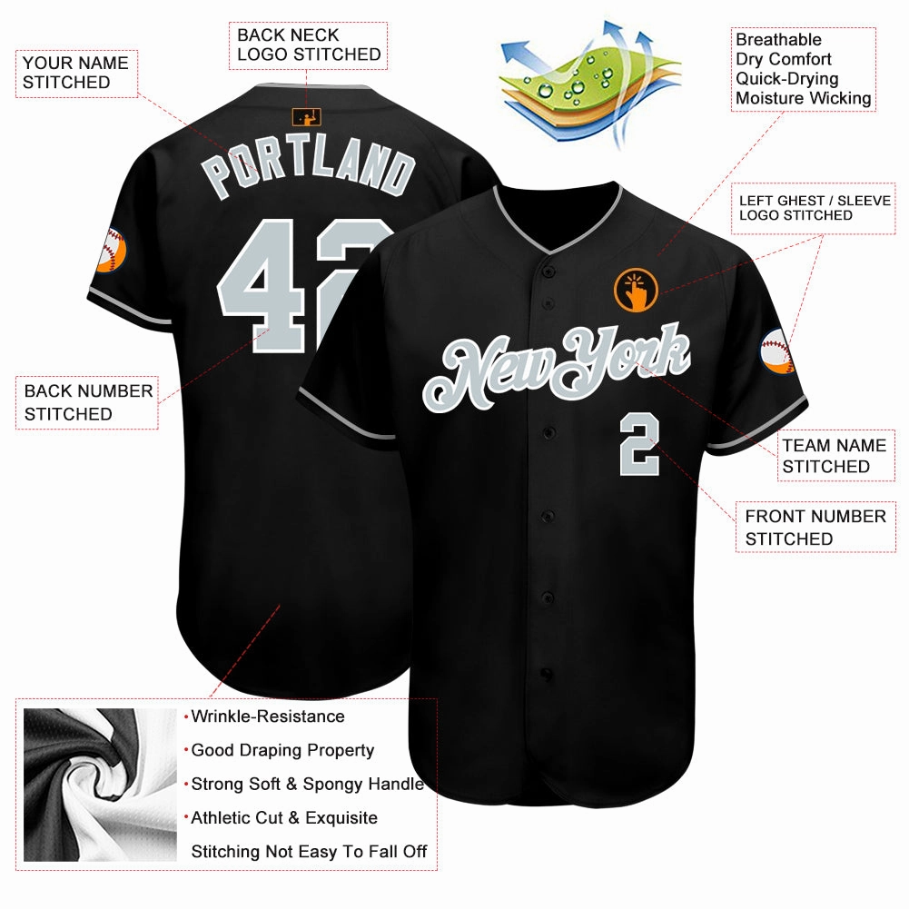 Custom Black Gray-White Authentic Baseball Jersey
