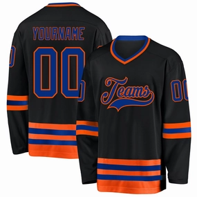 Custom Black Royal-Orange Hockey Jersey
