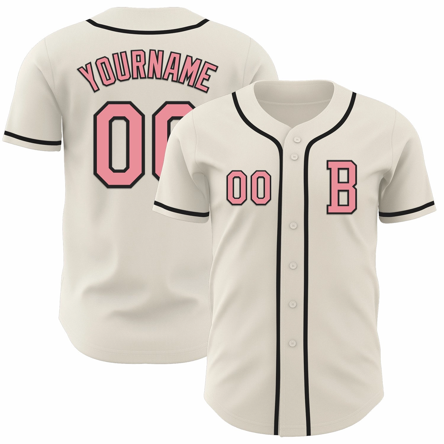 Custom Cream Medium Pink-Black Authentic Baseball Jersey