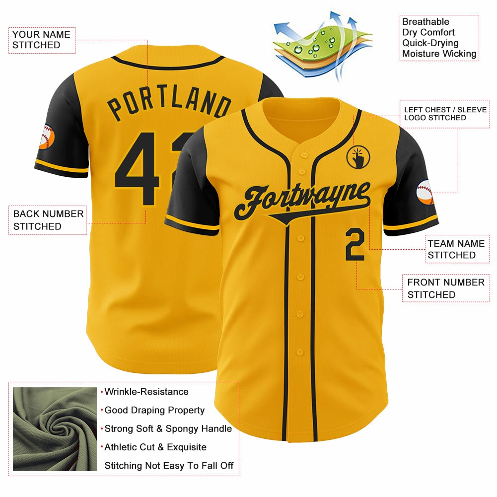 Custom Gold Black Authentic Two Tone Baseball Jersey