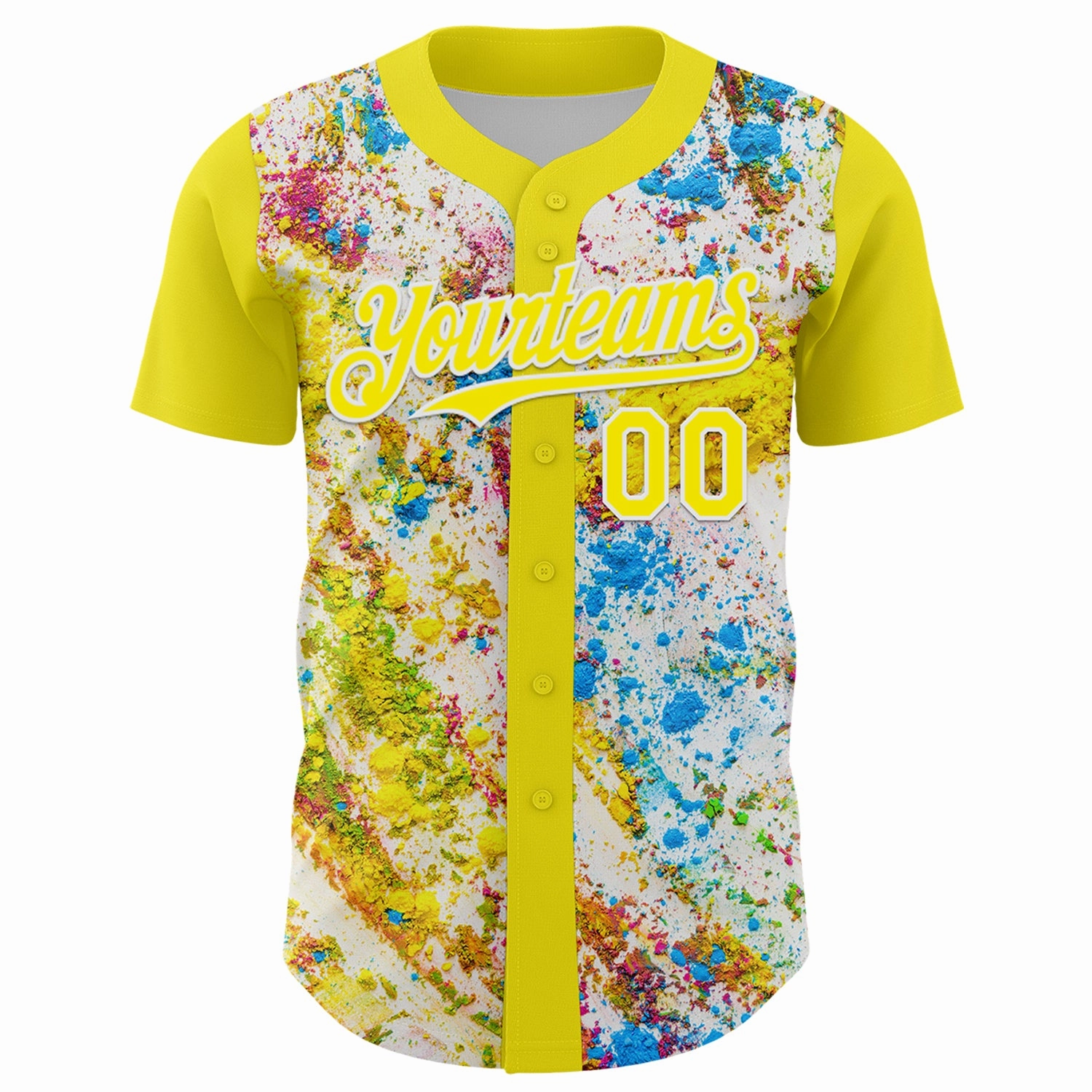 Custom Light Yellow White 3D Pattern Design Abstract Splatter Art Authentic Baseball Jersey