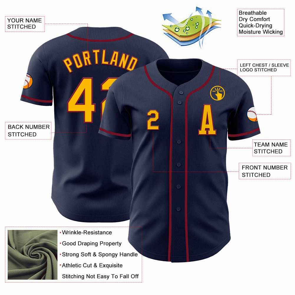 Custom Navy Gold-Crimson Authentic Baseball Jersey