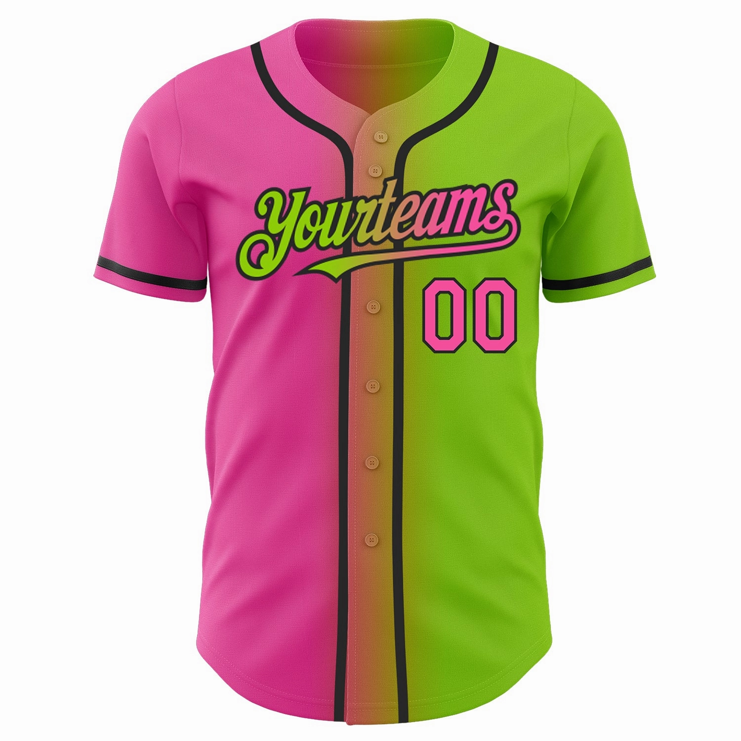 Custom Neon Green Pink-Black Authentic Gradient Fashion Baseball Jersey