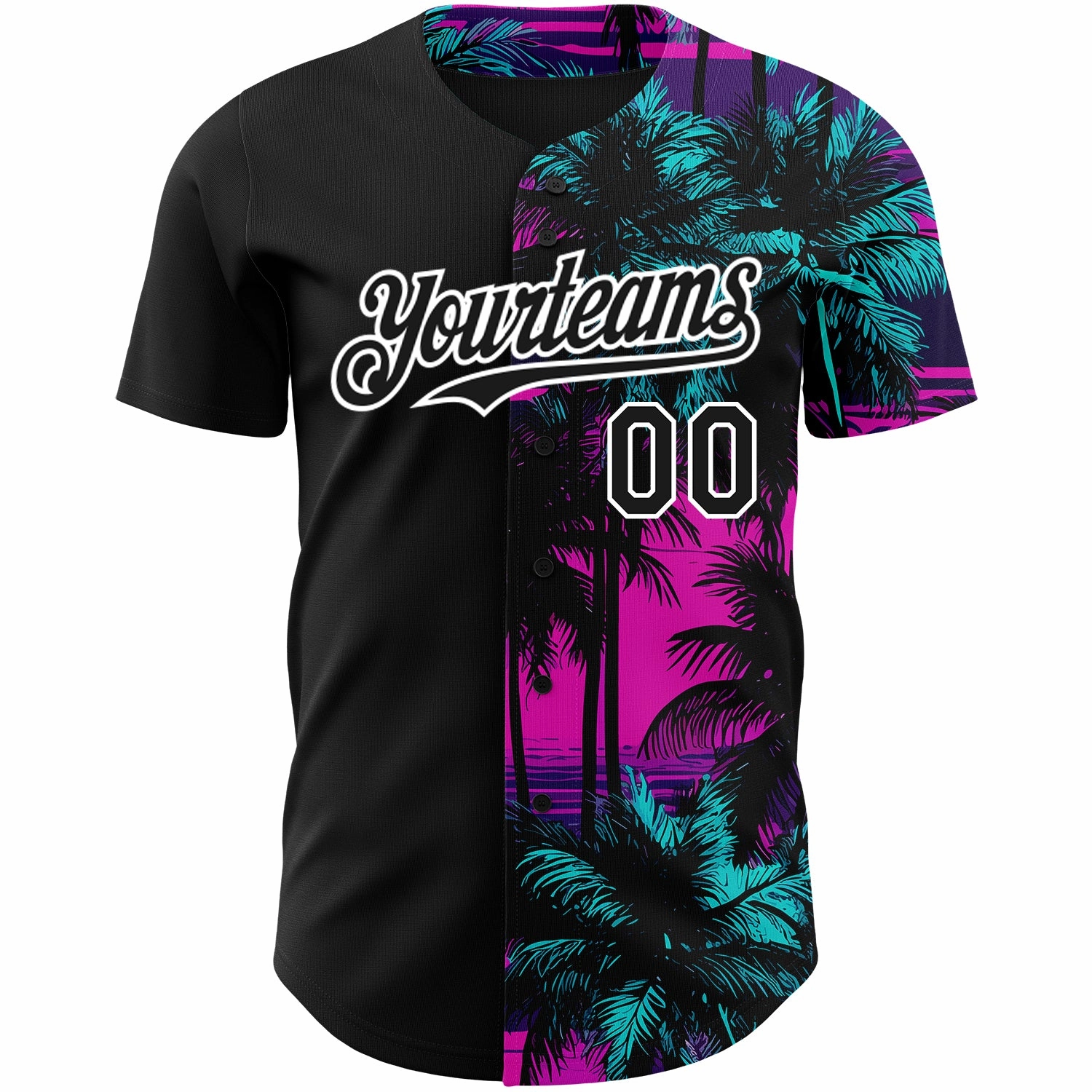 Custom Pink Black-White 3D Pattern Design Beach Hawaii Palm Trees Authentic Baseball Jersey