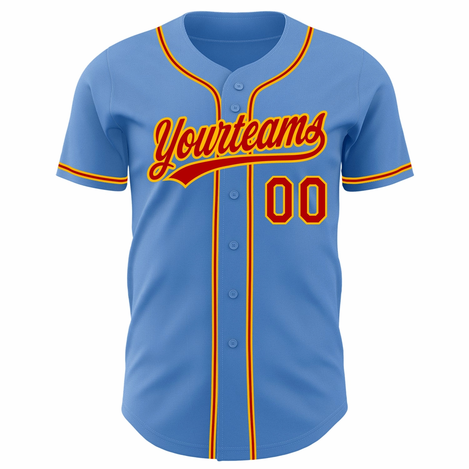 Custom Powder Blue Red-Gold Authentic Baseball Jersey