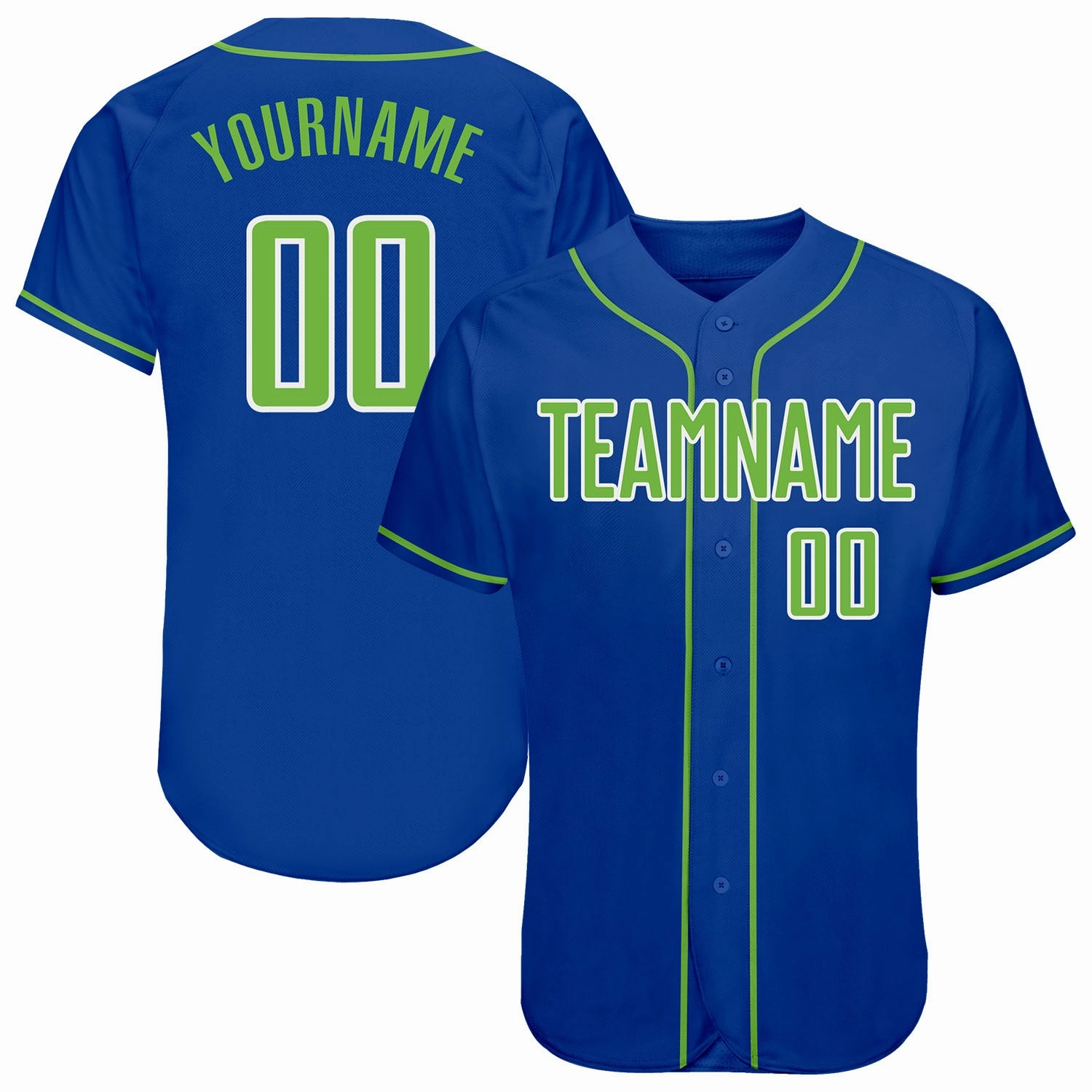 Custom Royal Neon Green-White Authentic Baseball Jersey