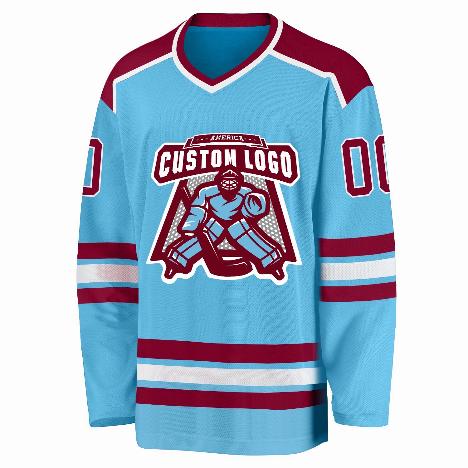 Custom Sky Blue Maroon-White Hockey Jersey