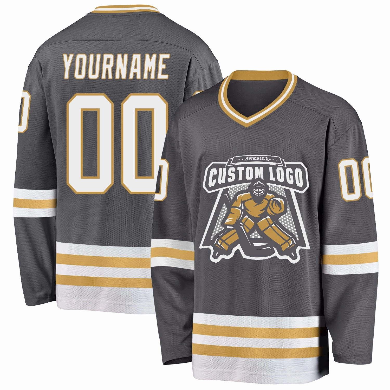 Custom Steel Gray White-Old Gold Hockey Jersey