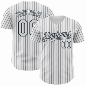 Custom White (Black Silver Pinstripe) Silver-Black Authentic Baseball Jersey