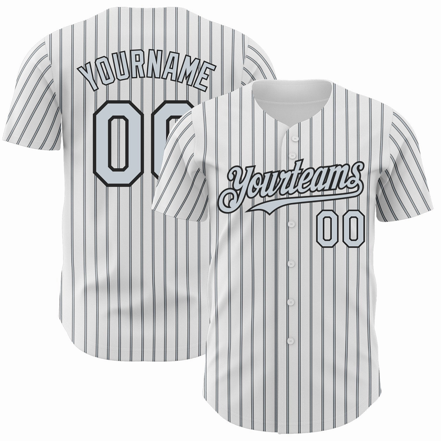 Custom White (Black Silver Pinstripe) Silver-Black Authentic Baseball Jersey