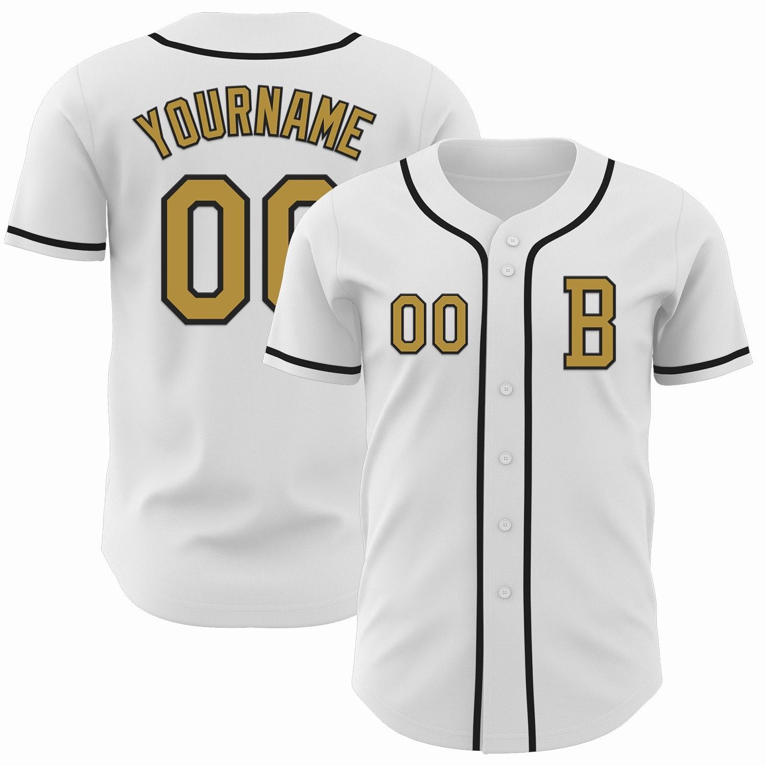 Custom White Old Gold-Black Authentic Baseball Jersey