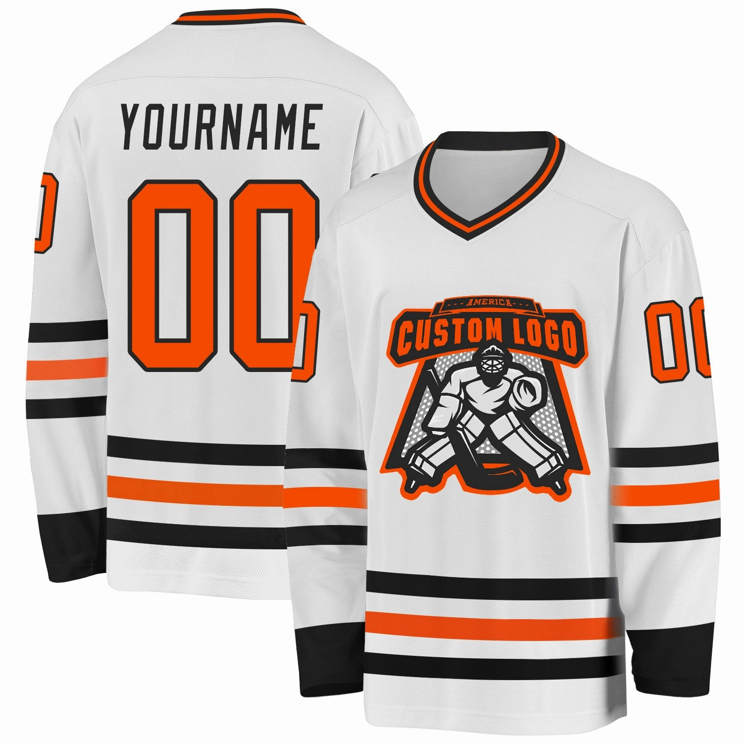 Custom White Orange-Black Hockey Jersey
