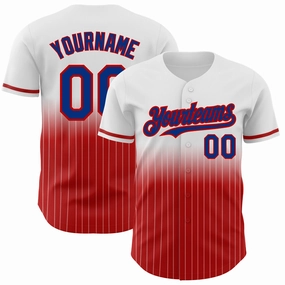 Custom White Pinstripe Royal-Red Authentic Fade Fashion Baseball Jersey