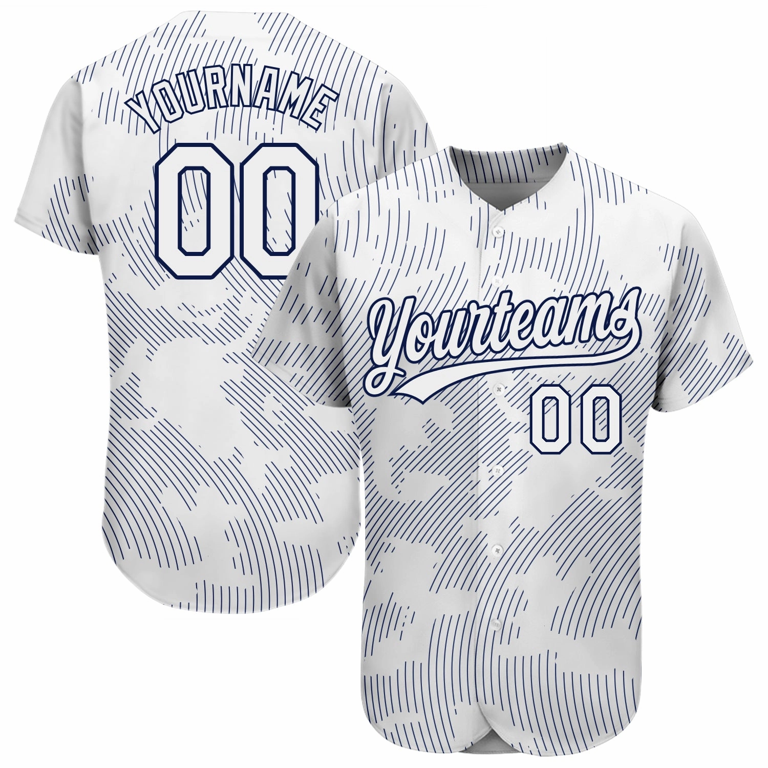 Custom White White-Navy 3D Pattern Design Authentic Baseball Jersey