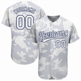 Custom White White-Navy 3D Pattern Design Authentic Baseball Jersey