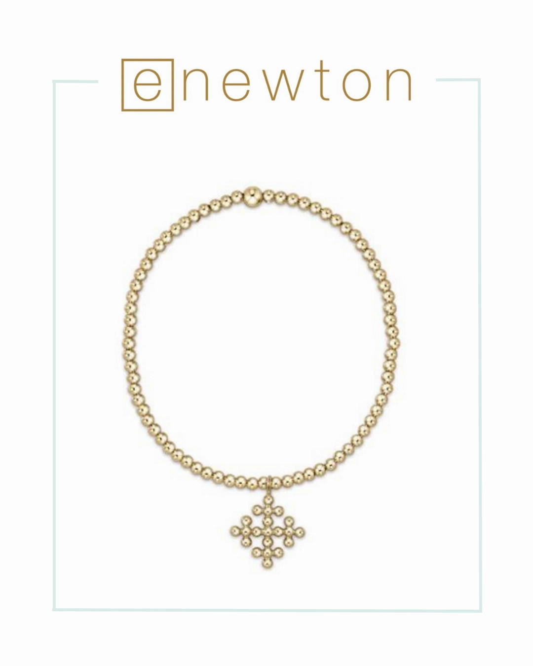 E Newton Classic Gold 2.5mm Bead Bracelet - Classic Beaded Signature Cross Encompass Gold Charm