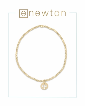 E Newton Classic Gold 3mm Bead Bracelet - Guardian Angel Gold Disc