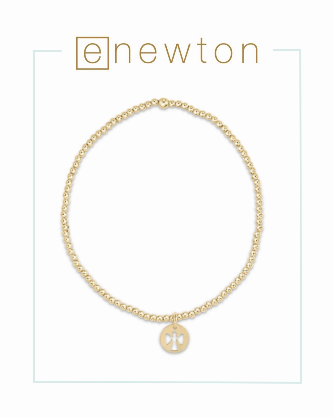 E Newton Classic Gold 3mm Bead Bracelet - Guardian Angel Gold Disc