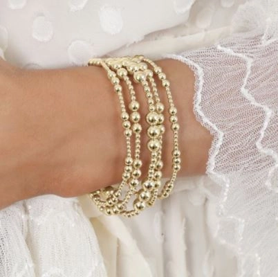 E Newton Classic Joy Pattern 4mm Bead Bracelet - Gold